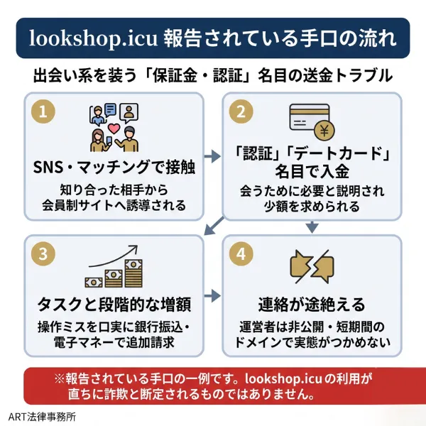 lookshop.icuの手口の流れ（4ステップ）