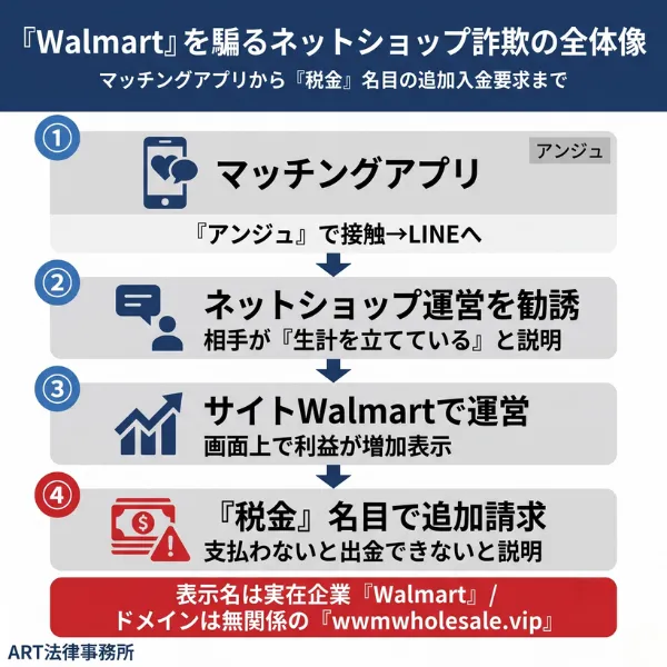 「Walmart（ウォルマート）」を騙るネットショップ詐欺の全体像のインフォグラフィック