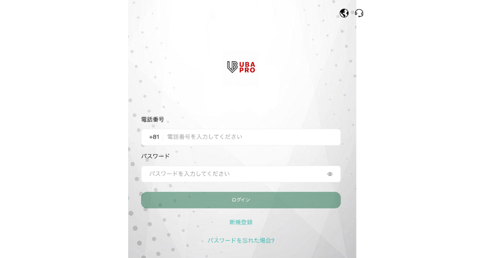 投資用サイト「UBA PRO（ub-group-ag.com）」のログイン画面