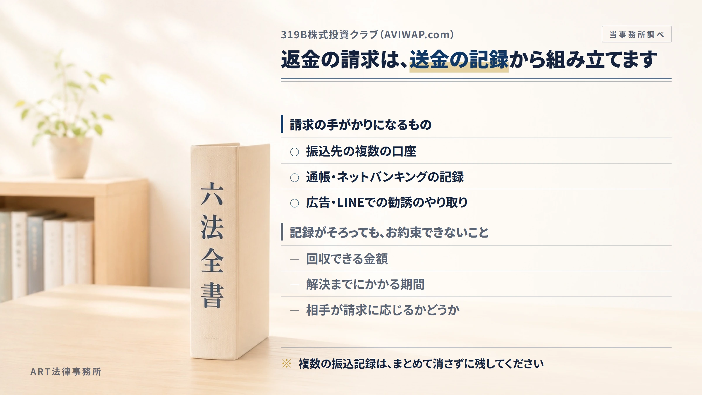 319B株式投資クラブ（AVIWAP.com）への返金請求で手がかりになるもの