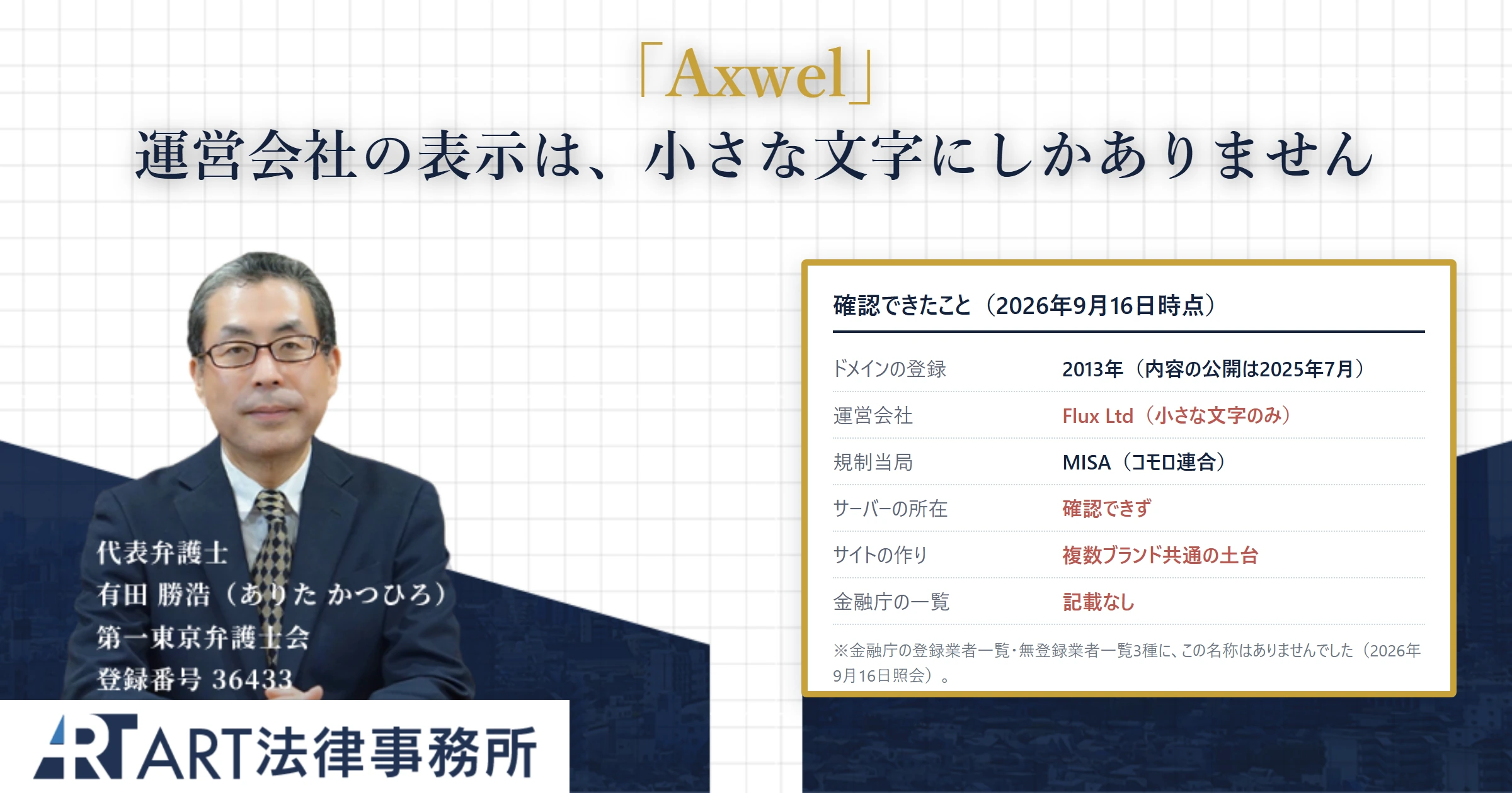 Axwel|ART法律事務所 の調査記録