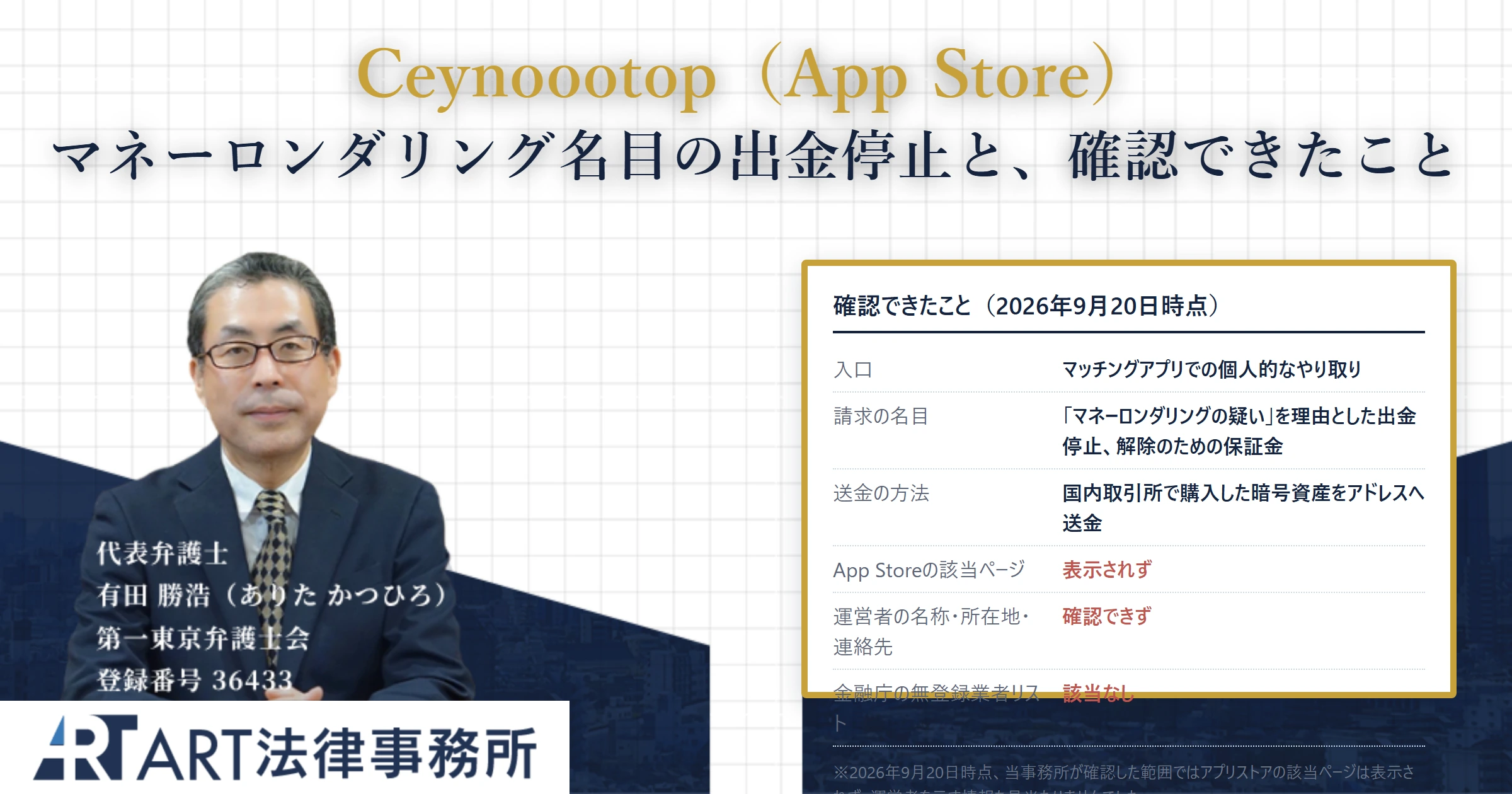 Ceynoootop｜ART法律事務所 の調査記録