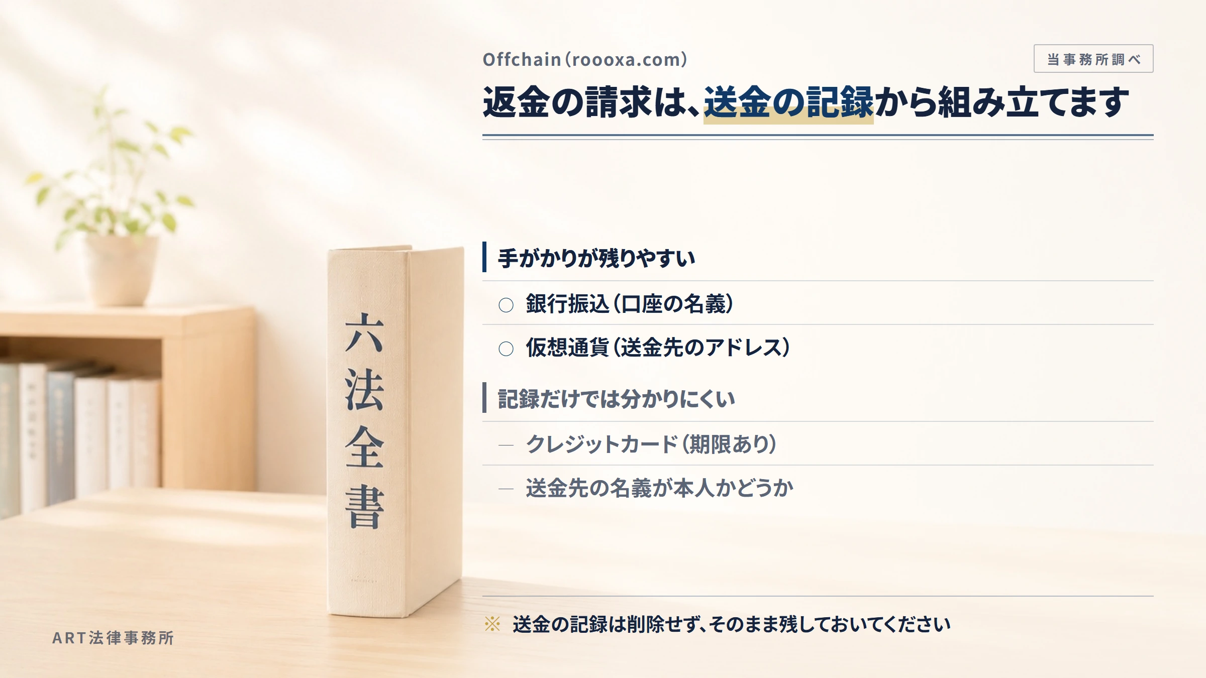 Offchain（roooxa.com）への返金請求で手がかりになるもの