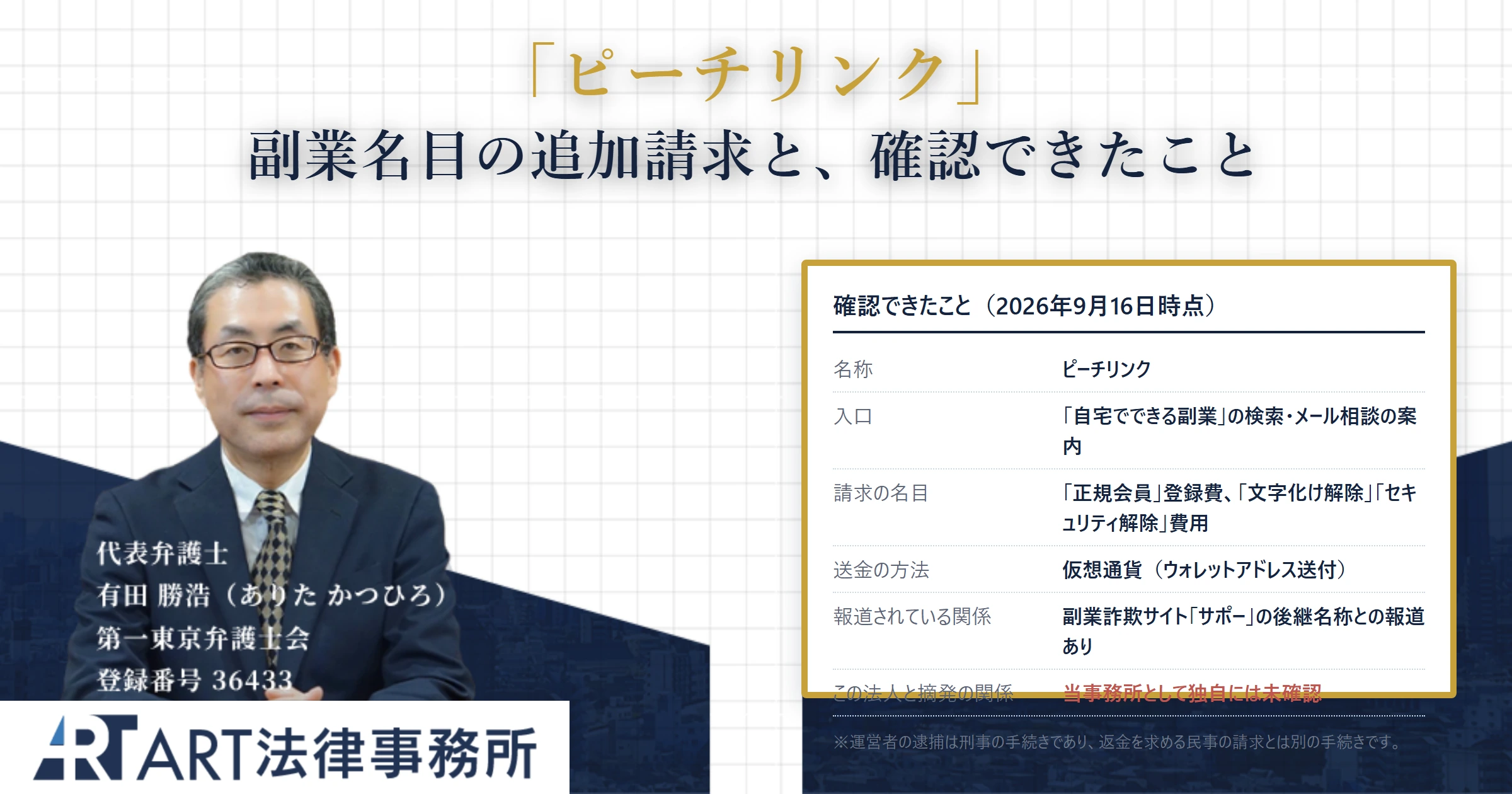 ピーチリンク|ART法律事務所 の調査記録
