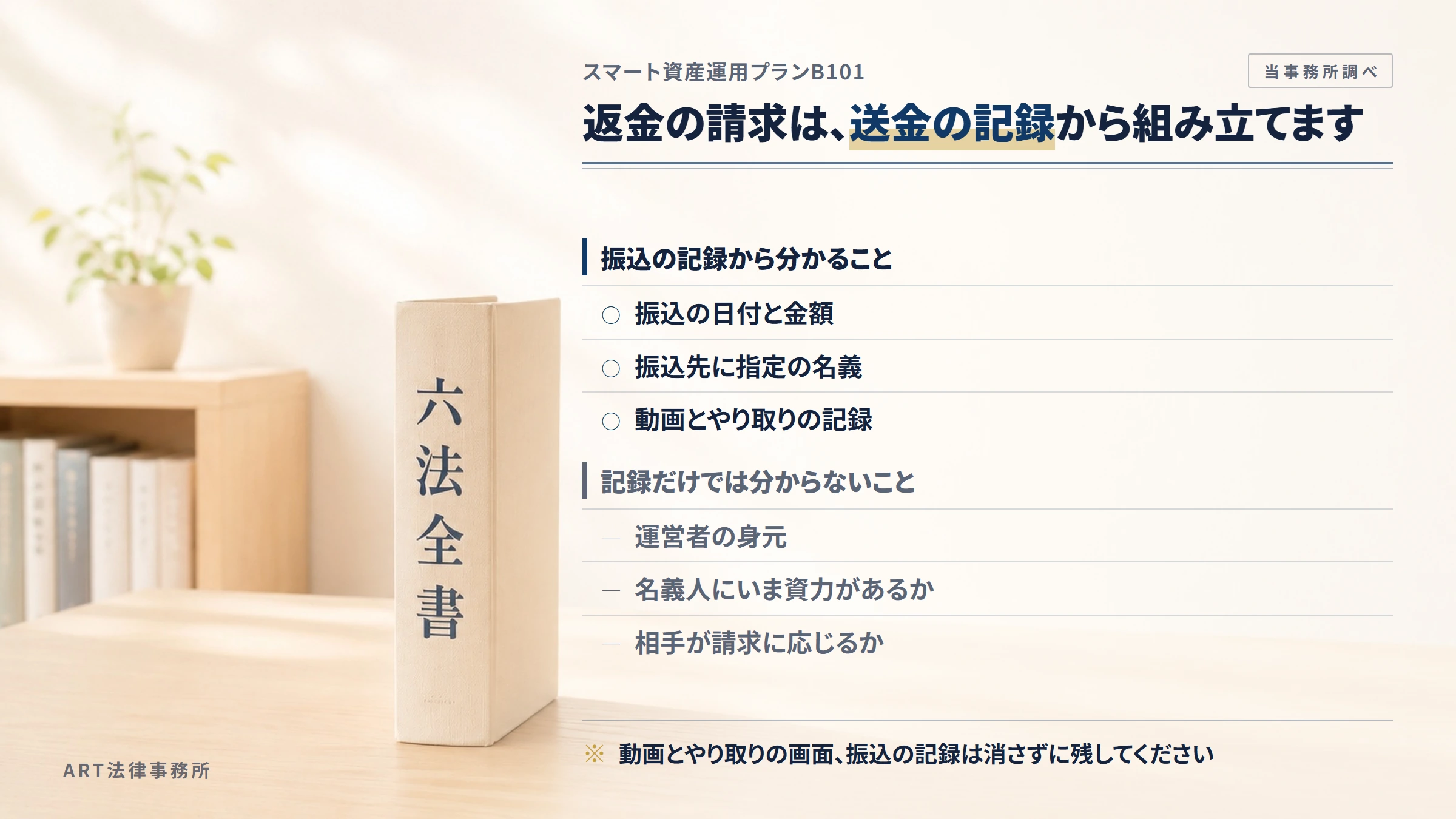 スマート資産運用プランB101への返金請求で手がかりになるもの