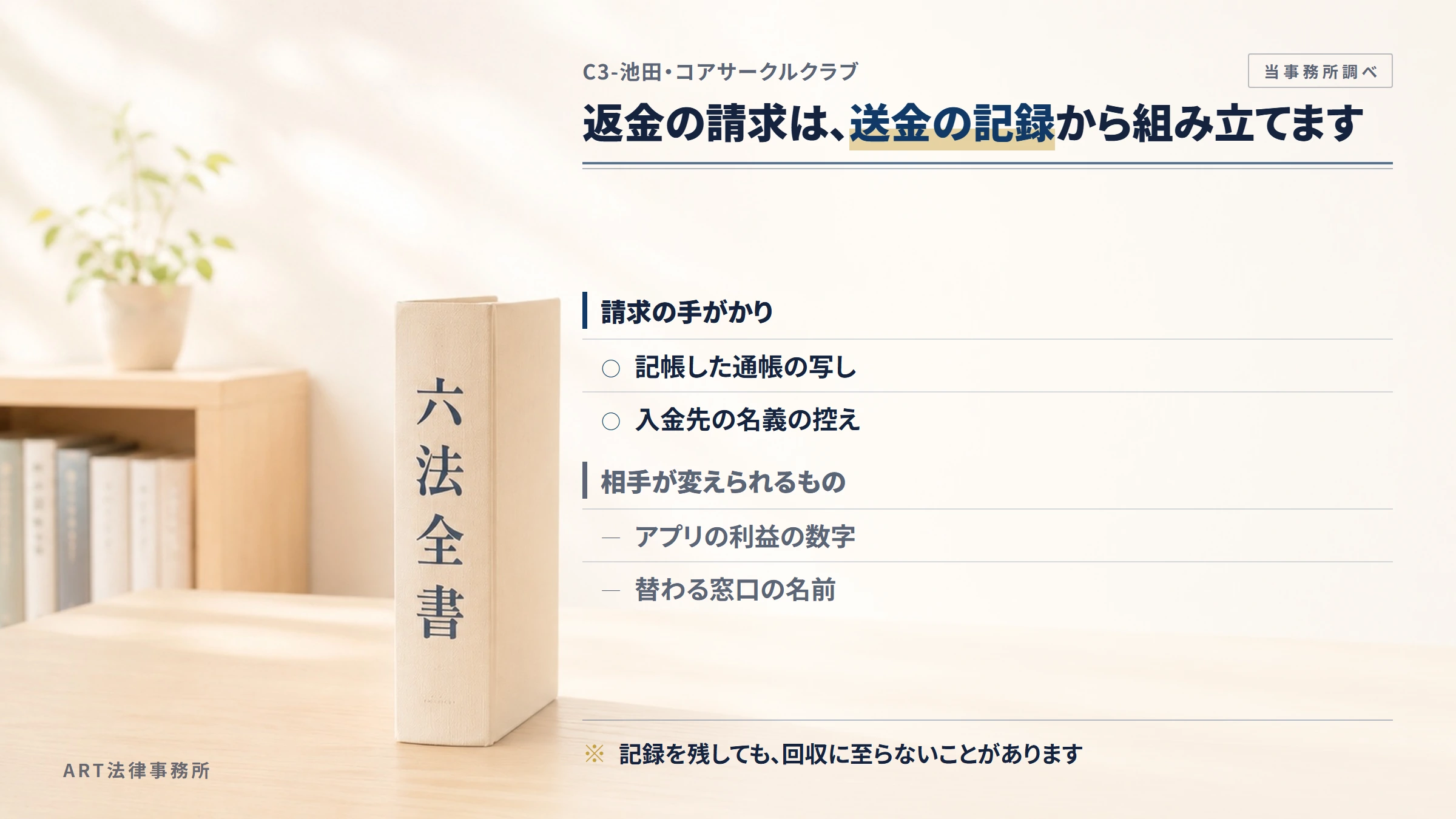 C3-池田・コアサークルクラブへの返金請求で手がかりになるもの