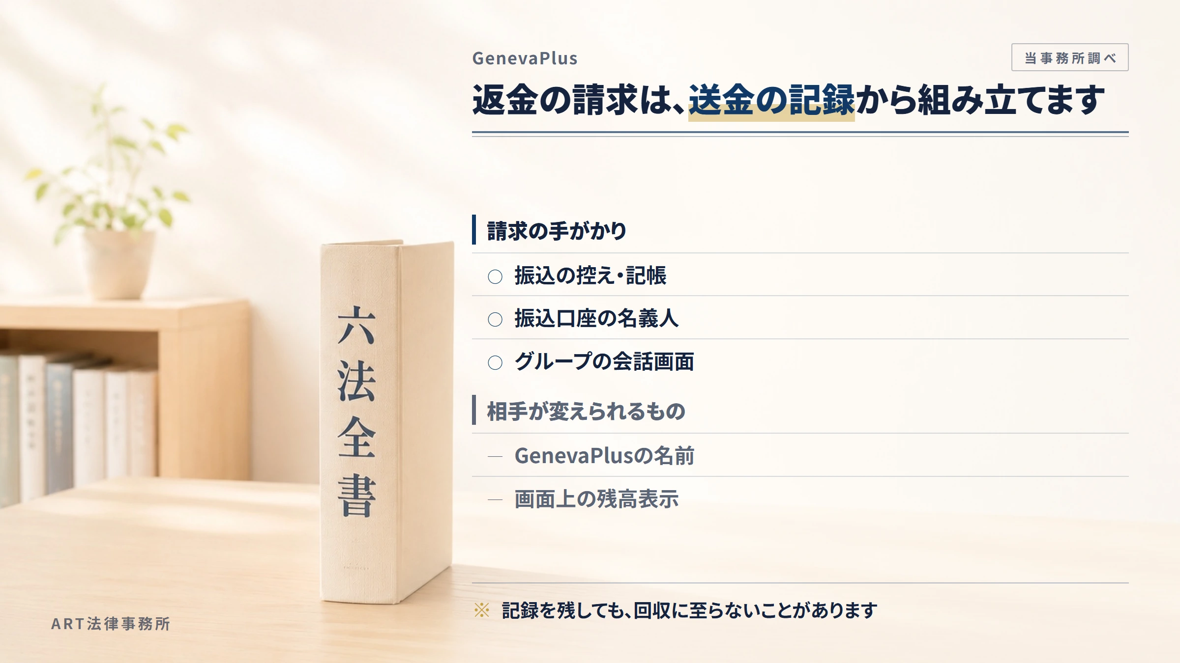 GenevaPlusへの返金請求で手がかりになるもの
