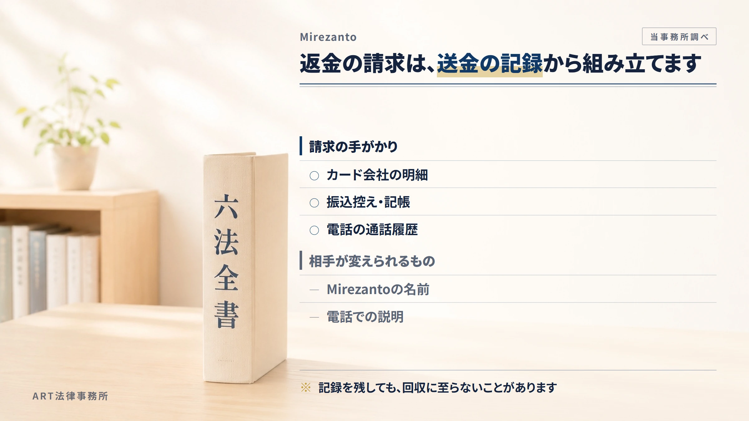 Mirezantoへの返金請求で手がかりになるもの