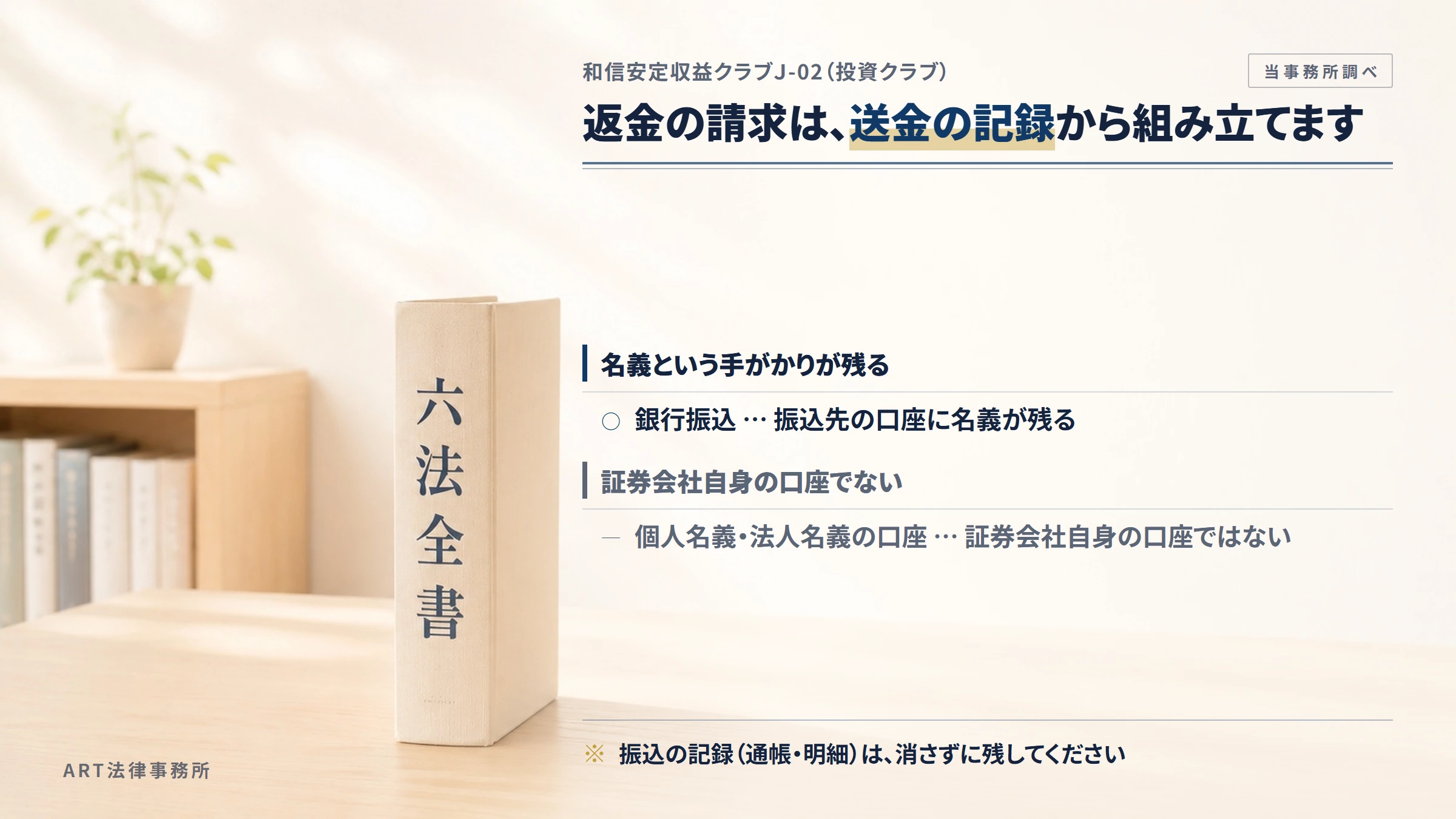 和信安定収益クラブＪ-02（投資クラブ）への返金請求で手がかりになるもの